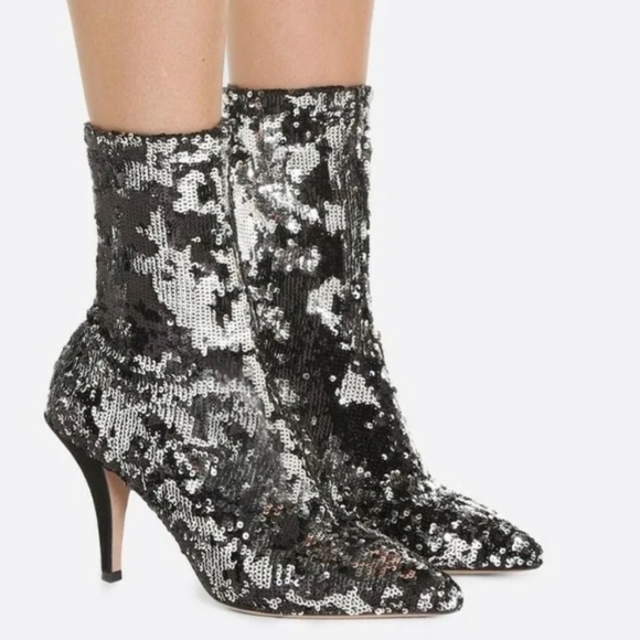 Valentino Garavani Stretch Sequin Bootie in gunmetal size 36 - Picture 8 of 10